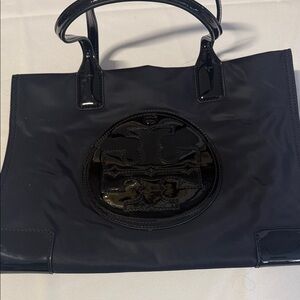 Tory Burch Black Patent Logo Tote